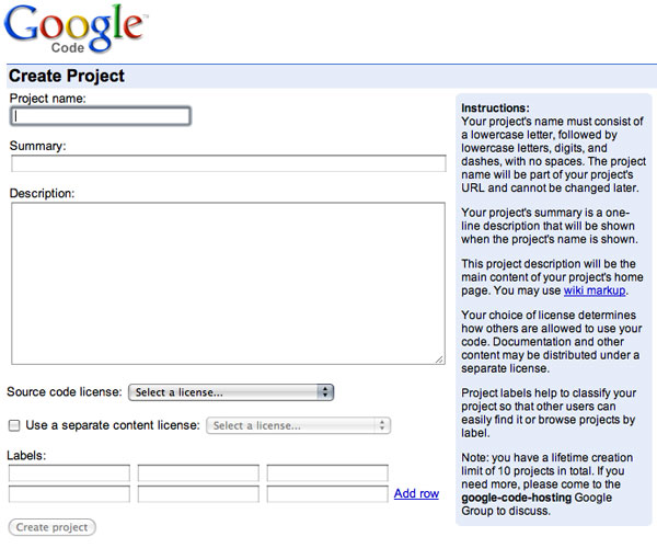 google-code-new-project